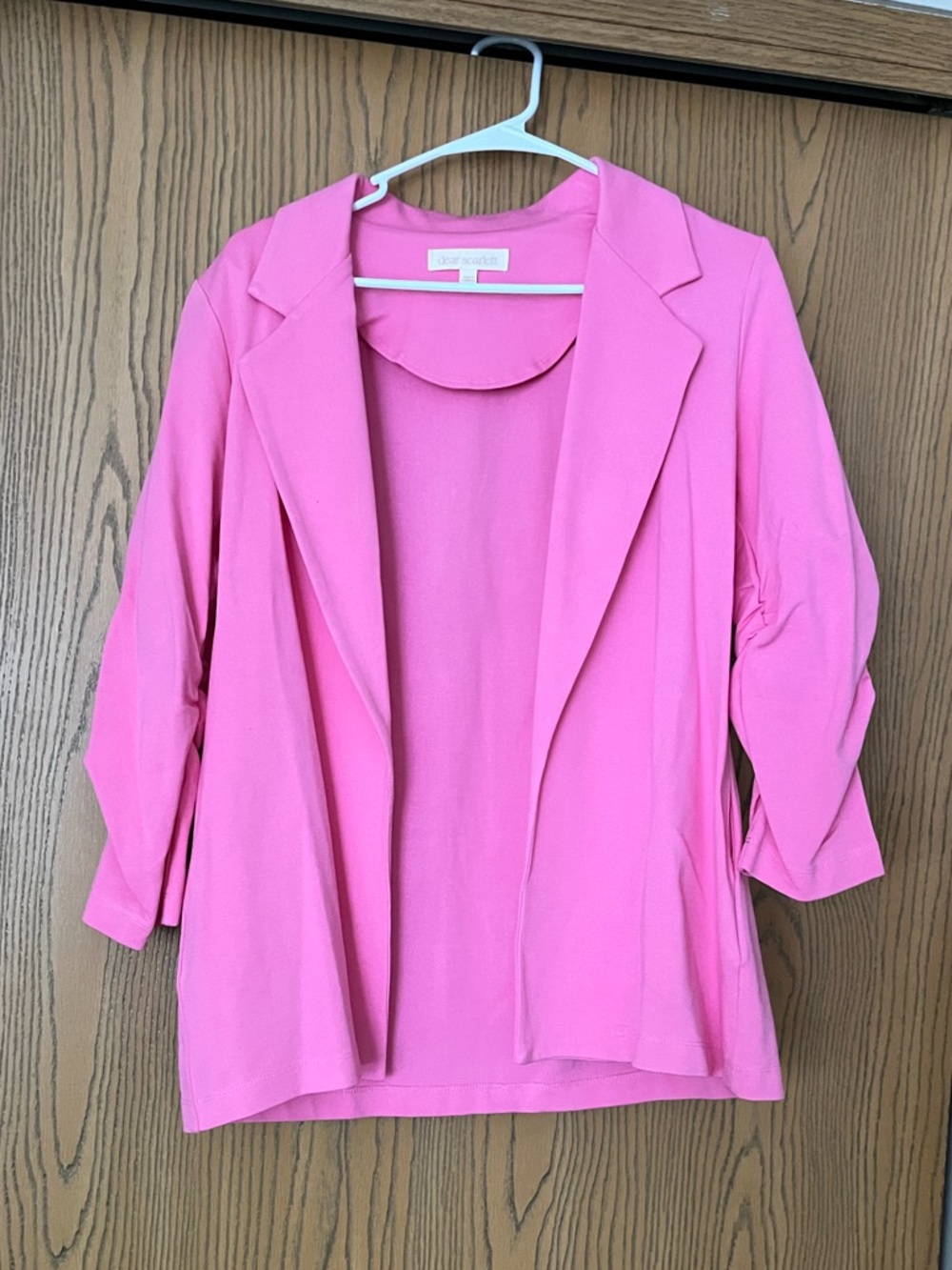 Women’s Dear Scarlett Open-Front Pink Blazer Jacket Ruched Sleeves Size small